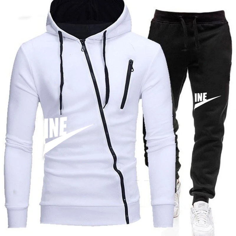

Men's custom logo sports casual suit solid color patchwork 2020 autumn new jogging sportswear zipper jacket + pants 2-piece set