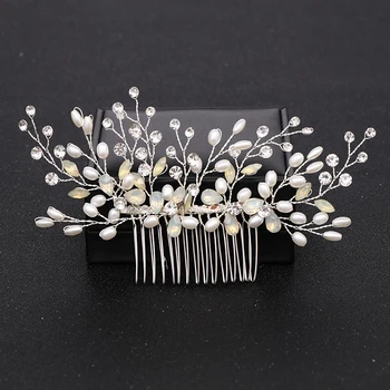 Silver Color Pearl Crystal Wedding Hair Combs Hair Accessories for Bridal Flower Headpiece Women Bride Hair ornaments Jewelry 3