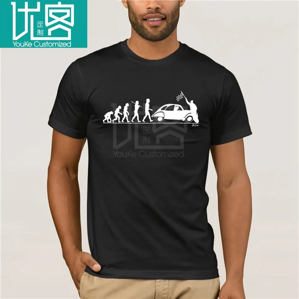 

100 % Cotton T Shirt For Men Design Tops Evolution Of Man' Chequered Flag T-Shirt- Classic Classic American Car Fans 2Cv T-Shirt