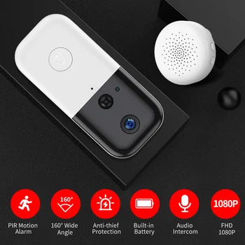 

SDETER Wireless Wifi Video Doorbell Intercom Home Security Door Camera 2 Way Audio PIR Night Vision Rechargeable Battery Powered