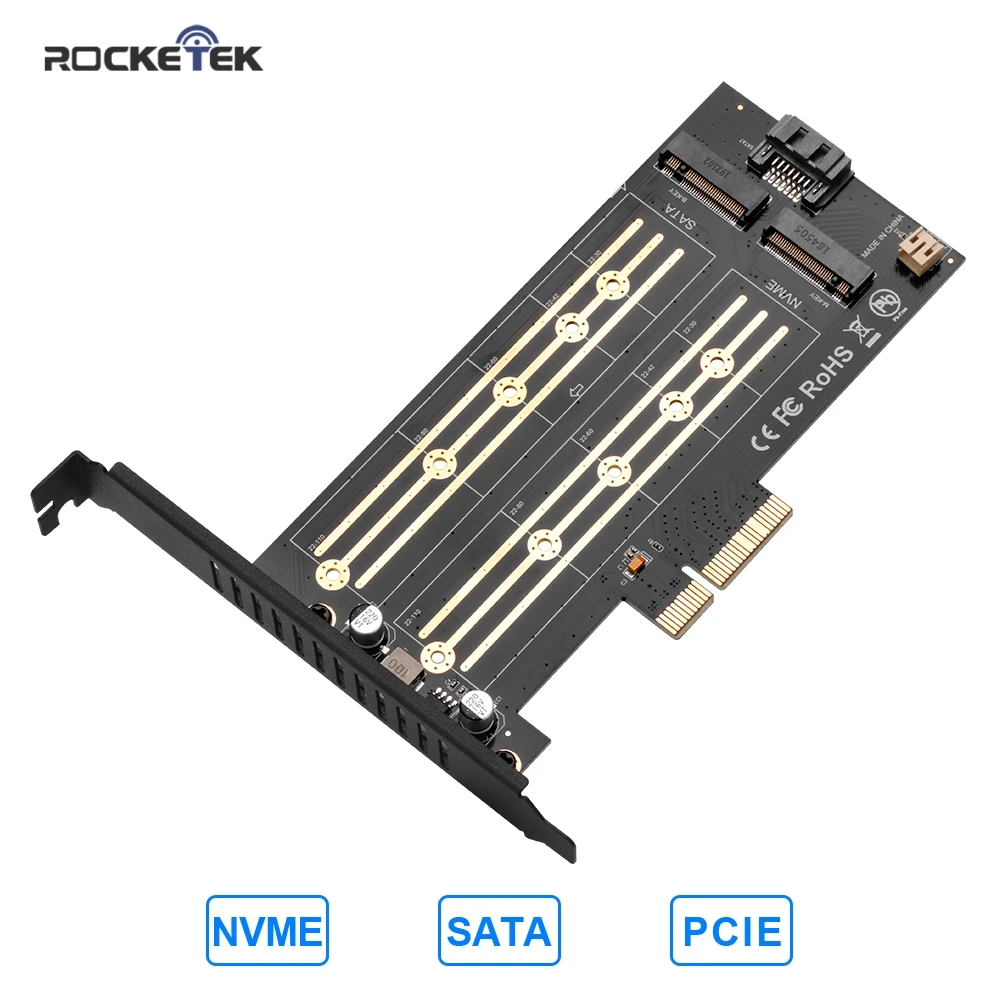 Rocketek PCIE к M2 Жесткий диск адаптер карт расширения X4 3 0 M.2 SSD SATA / NVME Протокол NGFF M ключ