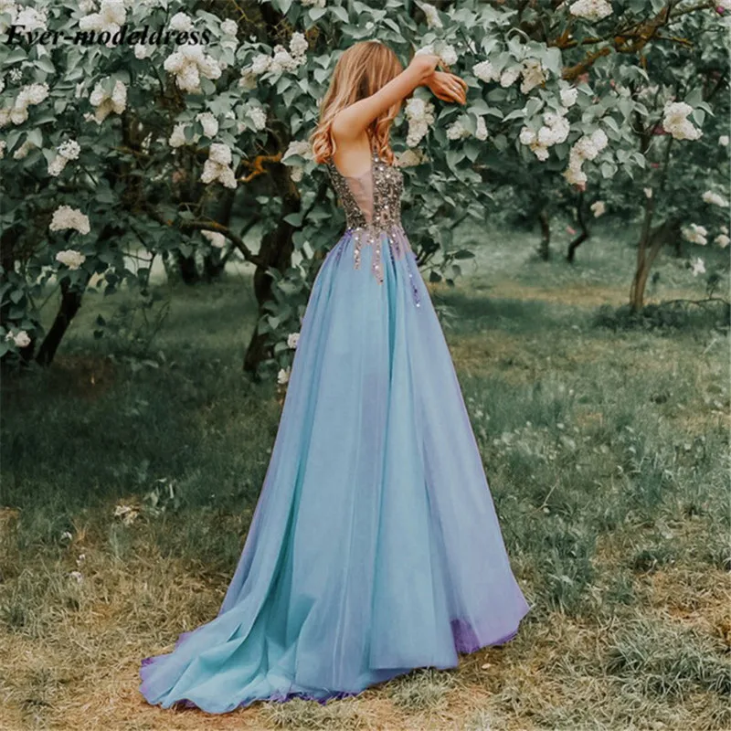 Robe De Soriee платья для выпускного вечера со стразами длинные глубокий v-образный вырез бисером без спинки прозрачные трапециевидные Формальные Вечерние платья на заказ