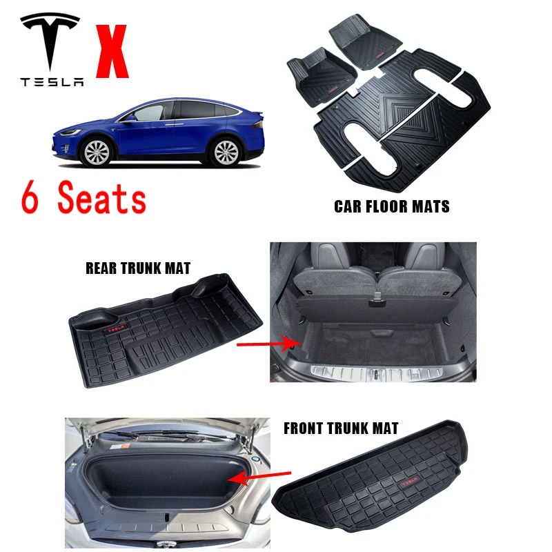 Audew для Tesla модель X TPO передние и задние черные 6/7 сидений автомобильный напольный коврик подходит для любой погоды напольный ковер покрытие водонепроницаемый прочный - Название цвета: 6 seats x full