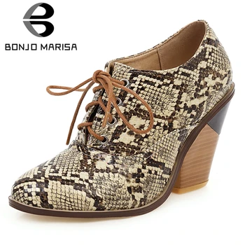 

BONJOMARISA Spring New Brand Design High Heels Pumps Fashion lace-up Dress Pumps Women Cool mixed-color OL Shoes Woman