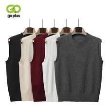 Gplus Женский вязаный свитер с круглым вырезом, короткий пуловер без рукавов, безразмерный жилет Invierno, корейский стиль, вязаная одежда C8997