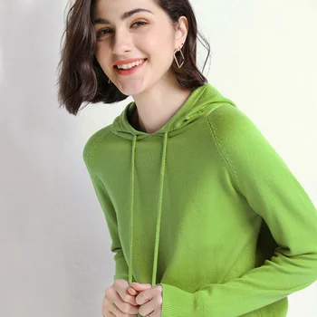 

New Pullover Female Cashmere Sweater Hooded Pure Casual Knitted Imitation Velvet Sweater Tops