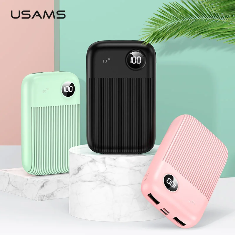 USAMS внешний аккумулятор 10000 мАч светодиодный цифровой двойной USB 2.1A Быстрая