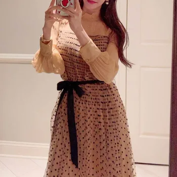 

Cross border women's wear 2020 summer style Korean style waistband tie hundred pleats point big dress fresh dress women