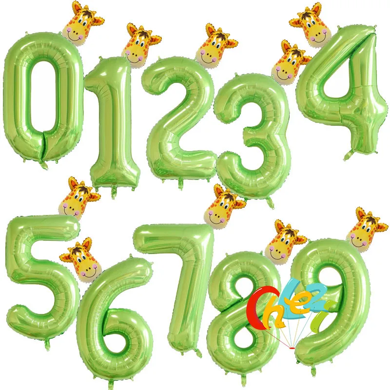 40 дюймов фрукты зеленый номер фольги Воздушные шары воздушный шар в форме животного Обезьяна Жираф Зебра Рисунок 1 2 3 года ребенок мальчик девочка декор для вечеринки в честь Дня Рождения
