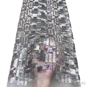 

2019 Newest Design Tulle Lace Fabric Sequins Nigerian Lace Net African Lace Fabric French Lace For Women Party Dress HX2848