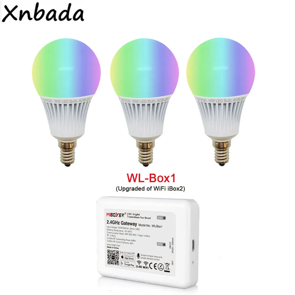 Milight Светодиодная лампа E14 5 Вт RGB+ CCT Светодиодная лампа AC85-265V, беспроводной WL-Box1 светодиодный контроллер, 2,4G беспроводной RGBWW RF пульт дистанционного управления