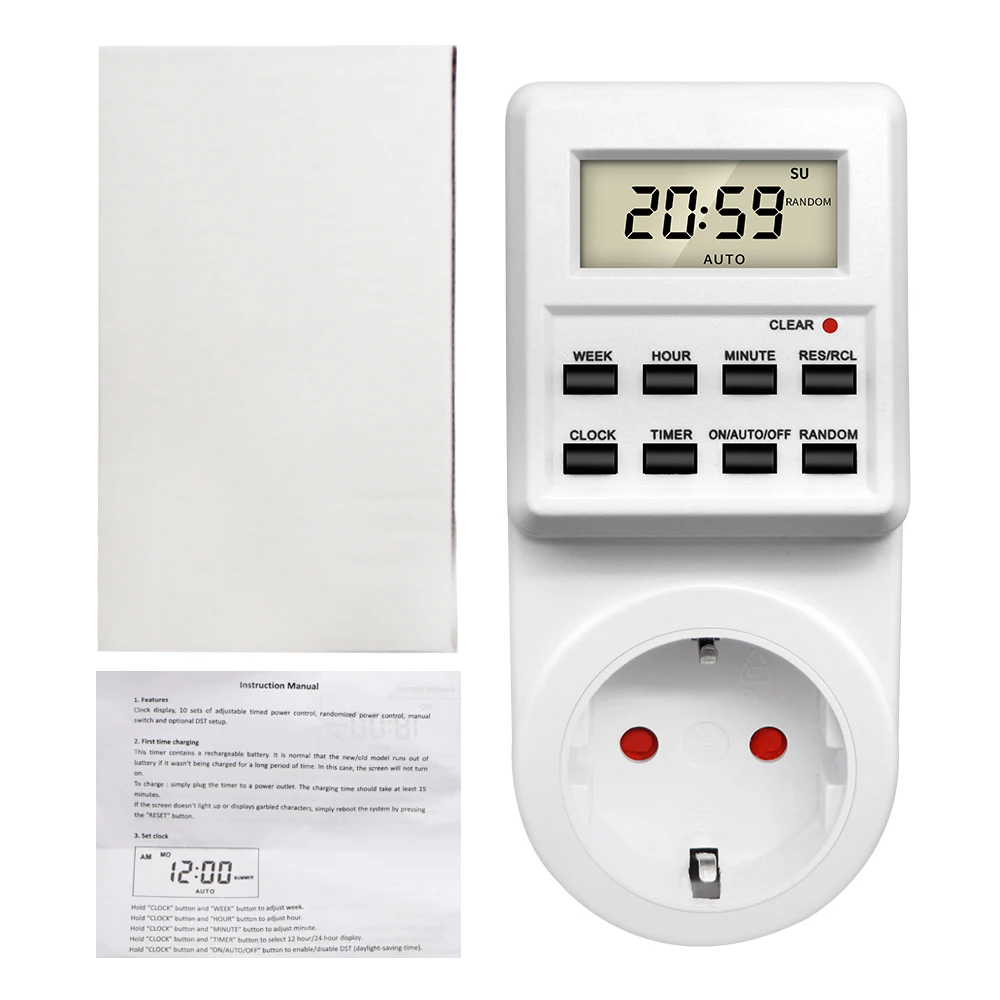 TM03 Digital Timer Switch Socket 24 Hour Cyclic Kitchen Timer Outlet Programmable Timing Socket EU UK AU US BR FR IT TH Plug 3