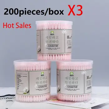 

Total600pieces/box Three boxes super lovely cute pink lady double-ended Bamboo Stick cotton swabs box-packed cosmetic tool
