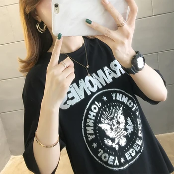 

Pure Cotton Black Short-sleeved T-shirt Women's 2020 Summer New Style Loose Fashion Printed Shirt 7007