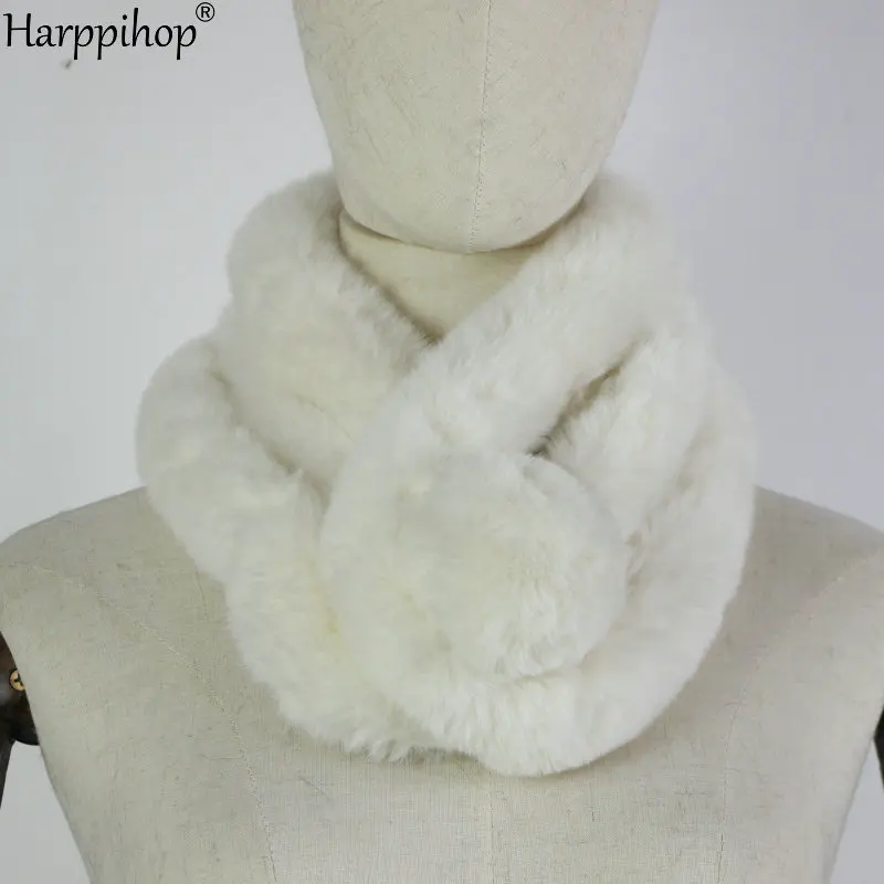 Зимний теплый шарф-кольцо, плюшевый шарф-Кольцо из искусственного кроличьего меха, однотонный воротник, женская зимняя мягкая для шеи теплые шарфы - Цвет: Ivory