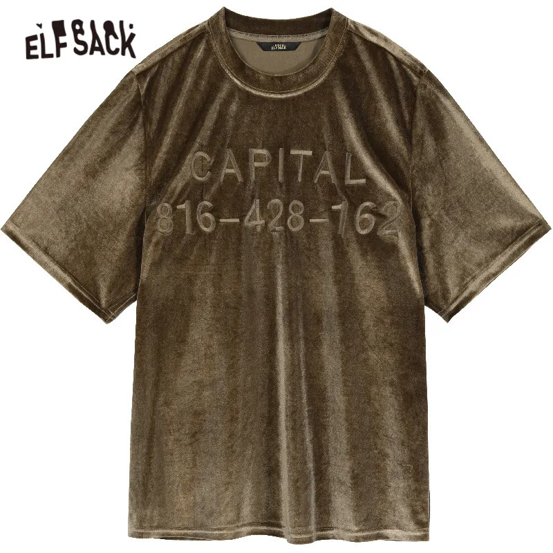 ELFSACK однотонные бархатные женские рубашки с буквенным принтом осень 2019