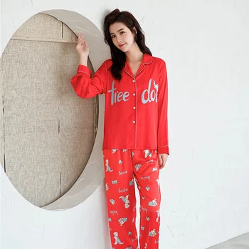 

Fiklyc New Pajamas Women Spring And Autumn Ice Silk Long-Sleeved Thin Section Loose Cartoon Dumbo Home Suit
