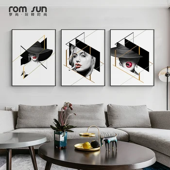 

Black and White Style Cool Girls Poster and Painting Sexy Red Lips and Yellow Balloon Wall Pictures for Living Room Modern Deco