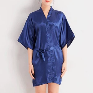 Women's Short Sleeve Sleepwear Simulation Silk Nightgown Intimate Women's Tie Long Bathrobe With Japanese Cardigan Yukata