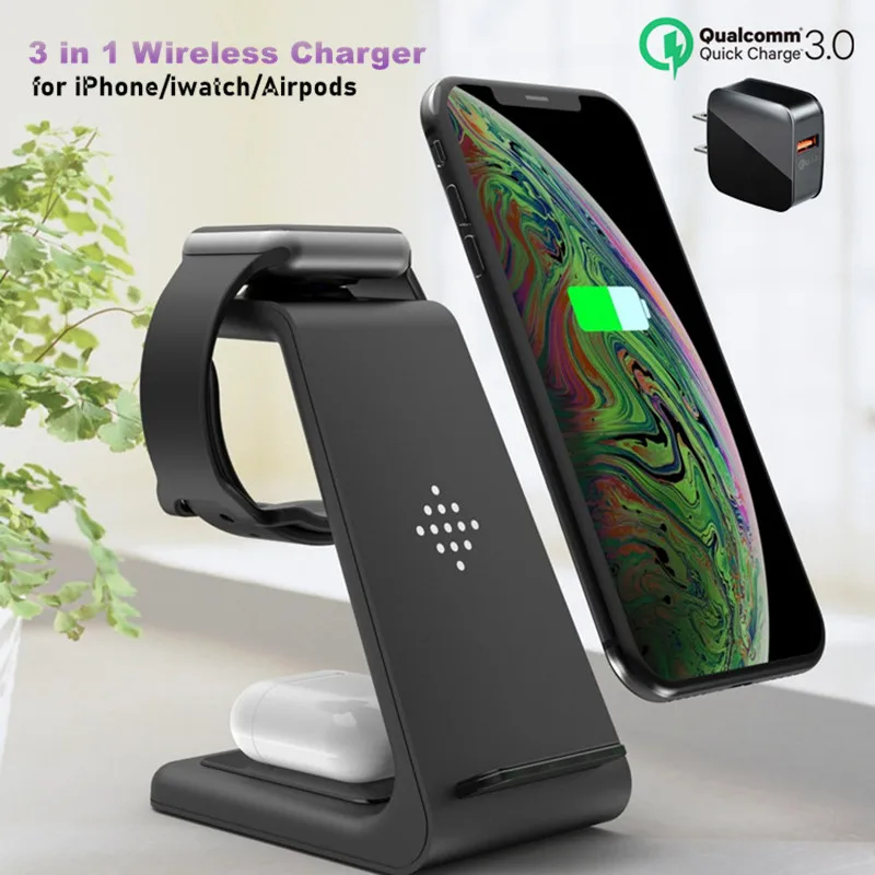 Беспроводное зарядное устройство Amsengo для iPhone 12 12pro 11 Apple Watch 6 5 4 3 Airpods pro Samsung Galaxy S20