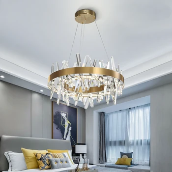 

Luxury Modern Crystal Chandelier lighting Gold Stainless steel LED Strip Light Ceiling Hanging lamp for living dining room hotel
