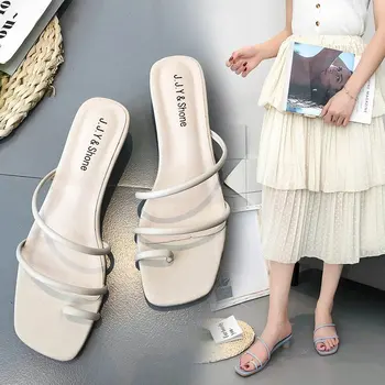 

Women Coarse With Slipper Toe One Word Bring With One Word Drag Clothes Sandals Summer Shoes Woman Beach Flat Sandals
