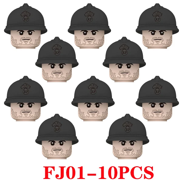 WW2 Army Military French Infantry Soldiers Figures Building Blocks WW1 Helmet Weapons Guns Parts Mini Bricks Toy For Children A-FJ01-10PCS