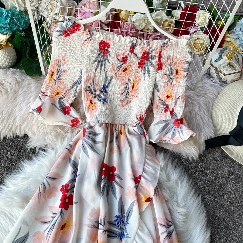 Boho 2021 сексуальный цветочный принт с открытыми плечами Макси длинное платье со