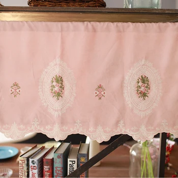 

1PC Rod Pocket Velvet Pink Valance Tier Floral Short Curtain for Small Window Door Coffee Partition Retro Roman Drapes js207C