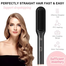 Multifunctional Hair Straightener Brush 2 In 1 Heating Hair Hot Comb Brush Anti-Scald Iron Straightening Brush Styler Tools