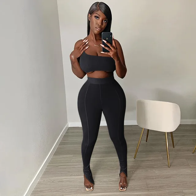 Boofeenaa Sexy 2 Piece Outfits For Women White Crop Top Slit Pants Matching  Sets For Women Fashion Clothes Club Outfits C87-cd31 - Pant Sets -  AliExpress