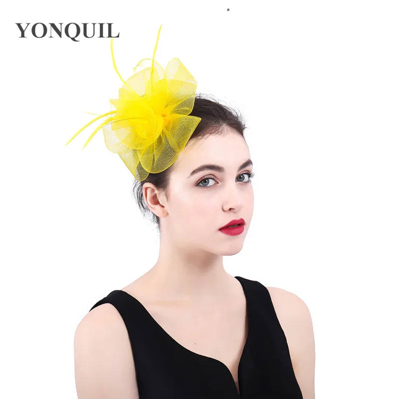 Желтый набор нейлоновых волосяных аксессуары Fascinator свадебные туфли для женщин; Элегантная модная обувь повязка на голову, заколки для волос, свадебные аксессуары для волос, фетровая шляпка шерстяная