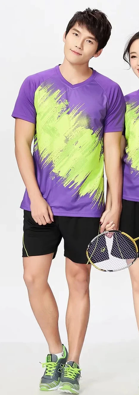 Комплект спортивных костюмов для пар, рубашки и шорты, быстросохнущие удобные с короткими рукавами футболки для бадминтона и настольного тенниса L993SHC - Цвет: Men Purple