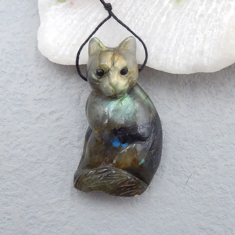 Carved Animal Natural Flashy Labradorite Drilled Necklace Pendant Bead 47x26x13mm 24.2g Fashion Jewelry Gift Accessory