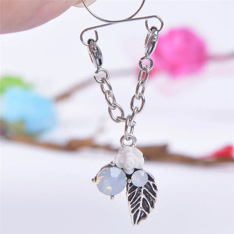 

Light Blue And White Flower Non Pierced Clip On Nipple Ring Nipple Fake Shield With Tassel Dangle Adjustable Sexy Body Jewelry
