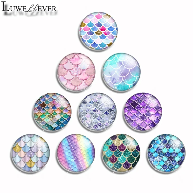 

12mm 10mm 14mm 16mm 20mm 25mm 464 10pcs/lot Mermaid Mix Round Glass Cabochon Jewelry Finding 18mm Snap Button Charm Bracelet