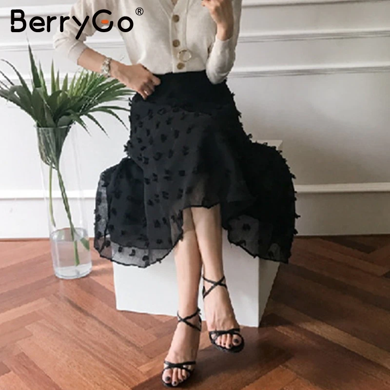 BerryGo A-Line шифоновая юбка с цветочной вышивкой Женская Осенняя зимняя длинная юбка с подкладкой с высокой талией Женская Нижняя юбка