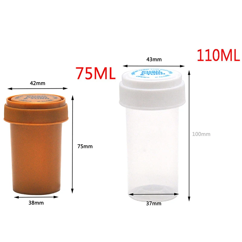 1Pcs 75ML/110ML Plastic Push Down Turn Vial Container Weed Storage Stash Jar Pill Bottle Case Herb Box New