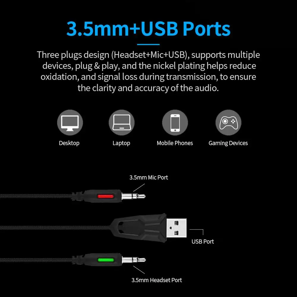 Lobkin Gaming Headset Gamer Headphones Surround Sound Stereo Adjustable Earphones With USB Mic Breathing LED Light For PC Gamer