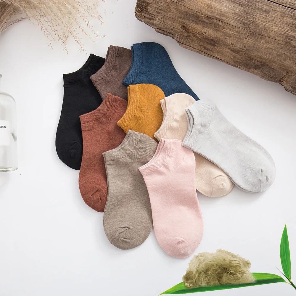 New Summer Women's Bamboo Fiber Casual Shallow Mouth Boat Fashion Solid Color Thin Breathable Cotton Socks 10 Pair
