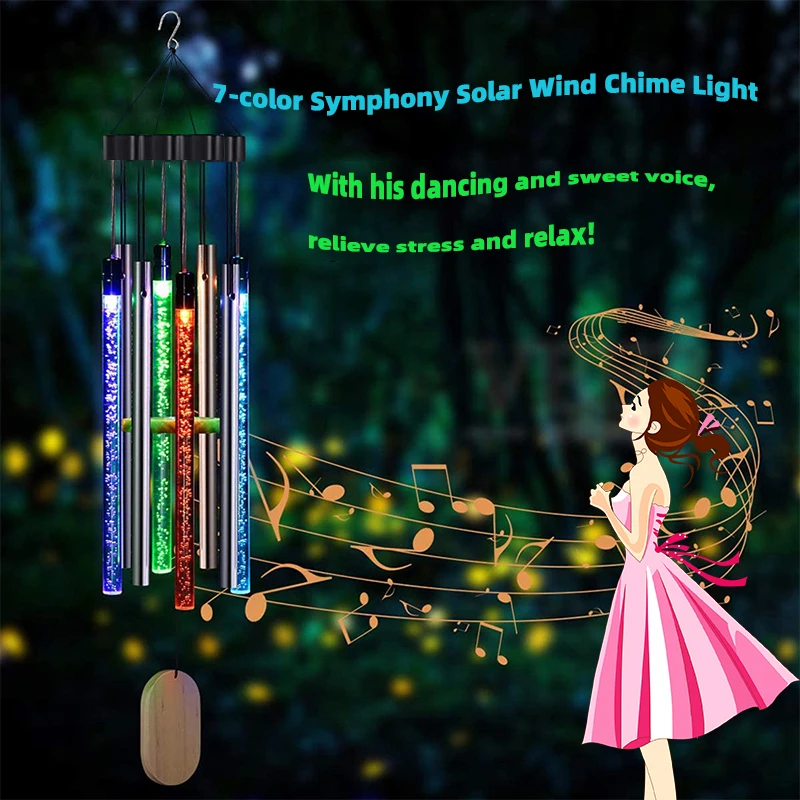 7 color solar wind chime lamp LED Outdoor Tone Large Heavy Tubes Wind Chimes Garden Patio Decor Hanging Décor Gifts RGB Light | Лампы и