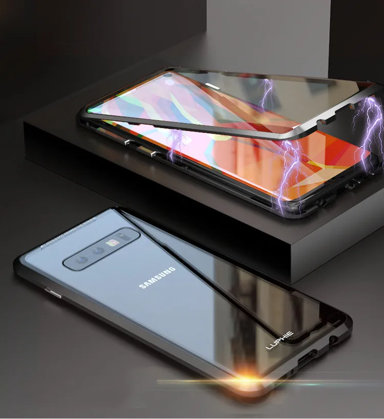 Для samsung Galaxy S10 S9 Plus 360 полная защита Магнитный адсорбционный чехол переднее и заднее закаленное стекло Полное покрытие экрана