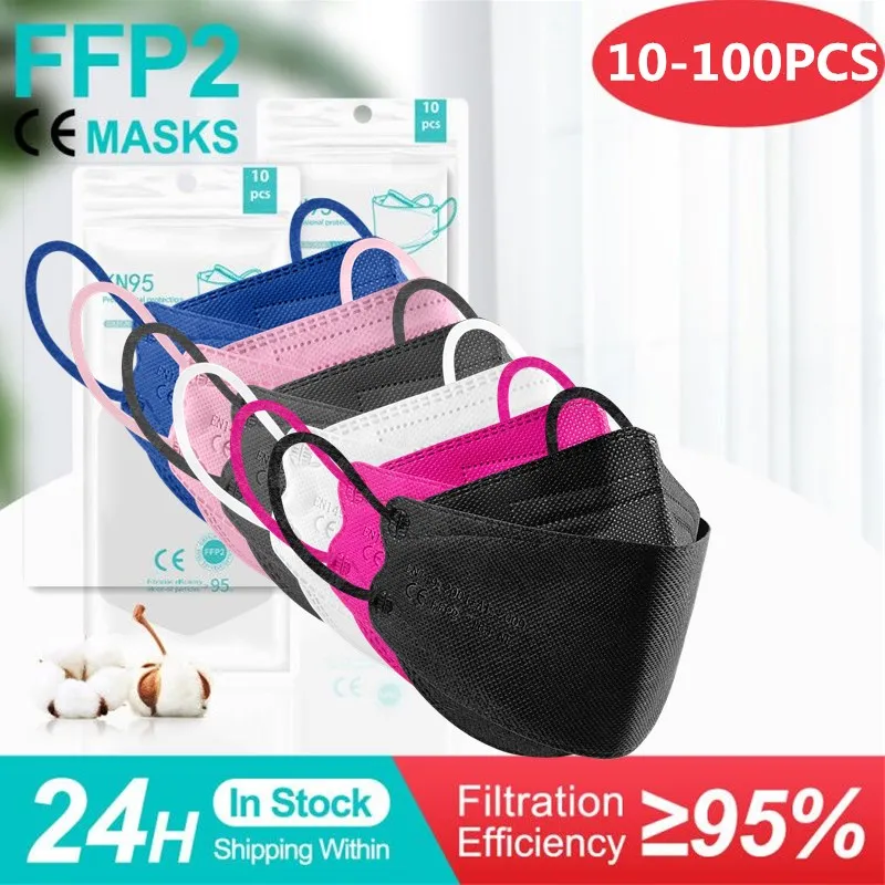 10-100 Uds Mascarillas ffp2 Color adultos máscara fpp2 Certified españa reutilizable pescado máscara protectora, KN95 mascherine ffpp2