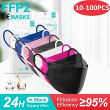 10-100 pces mascarillas ffp2 cor adulto máscara fpp2 certificadas españa peixes reutilizáveis máscara protetora kn95 mascherine ffpp2