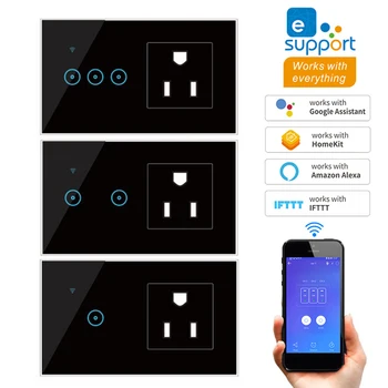 

2020 Wifi Touch Switch with US Standard Socket Remote Control Work with Google home Amazon Alexa 1 2 3 Gang Smart Wifi Switch