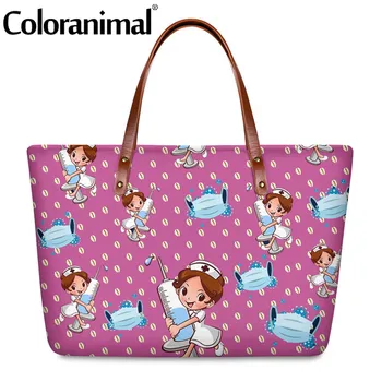 

Coloranimal New Shoulder Tote Bag Women Brand Design Handbags Cute Cartoon Nurse Mask Print Ladies High Quality Shopping Bag