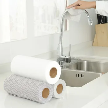 

1 roll Disposable Kitchen Anti-Grease Wipping Rags Efficient Fiber Cleaning Cloth Home Washing Dish Multifunctional Tools