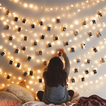 

Garland Card Photo Clip String Lights 2M 10LEDS Led Fairy Light Xmas Bedroom DIY Clothespin Shapes Battery Christmas Lamp Decor