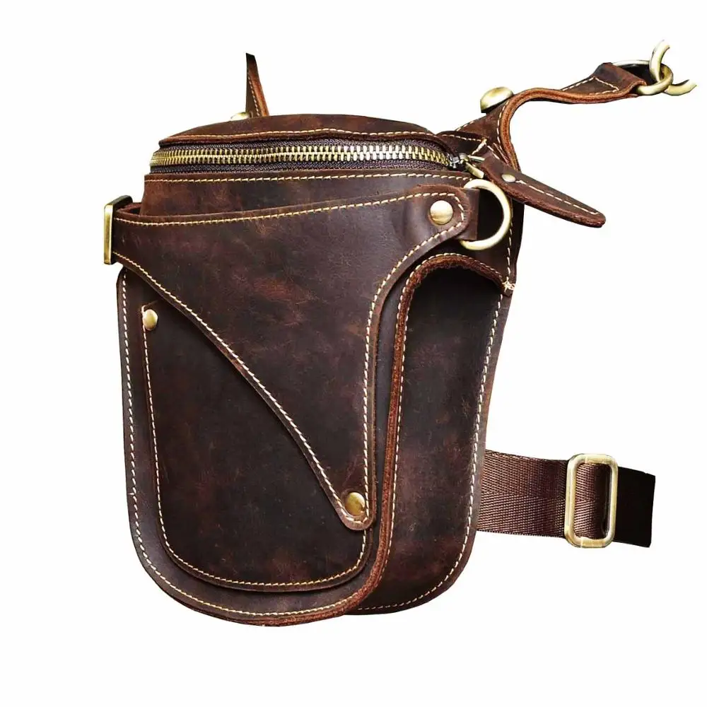Unisex Fashion Crazy Horse Leather 7" Motorcycle Riding Drop Leg Bag Travel Fanny Belt Waist Pack Case 9326-d waist pack