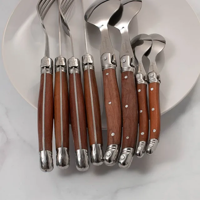 24 Darabos Laguiole Evőeszközök Fa Fogantyú Asztali Edények Rozsdamentes Acél Steak Kések Japán Étkészlet Konyhai Hozzáférés - Image 5